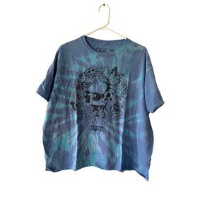 Neff XXL Blue Tie Dye T-Shirt With Skull & Flower Graphic 100% Cotton READ